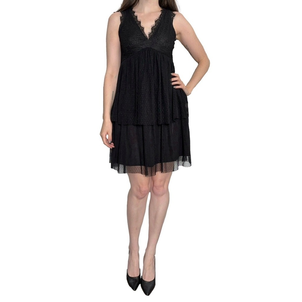 NAO Lace & Mesh Tiered Romantic Cocktail Dress